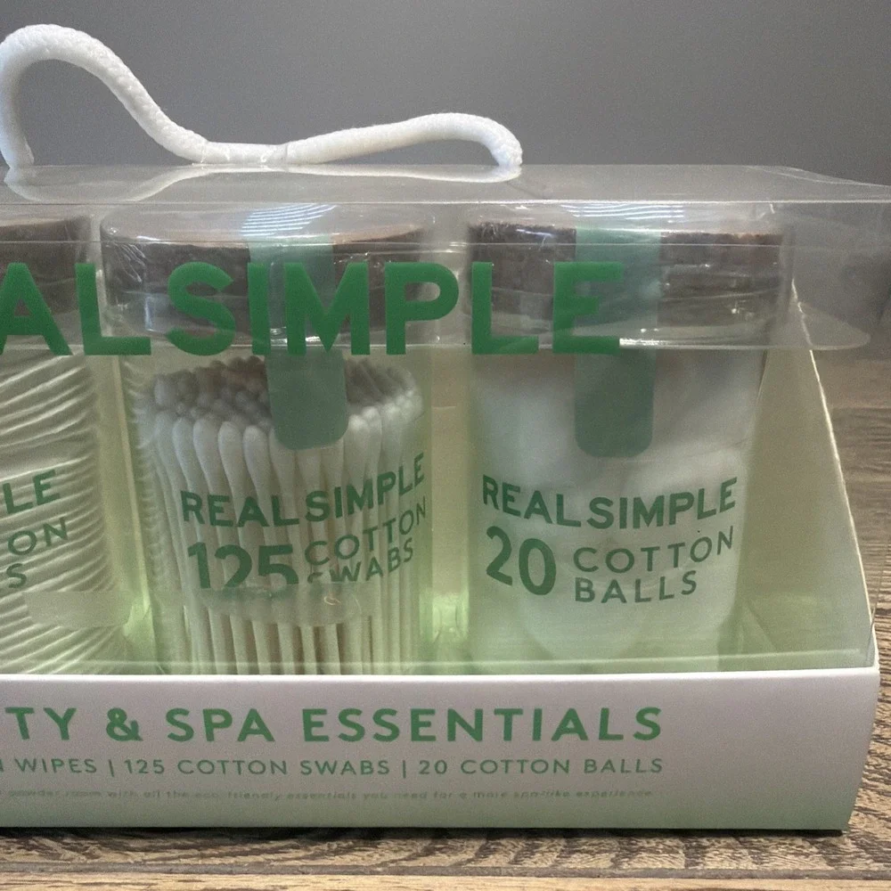 Real Simple Beauty & Spa Essentials Cotton Wipes Cotton Swabs Cotton Balls New!